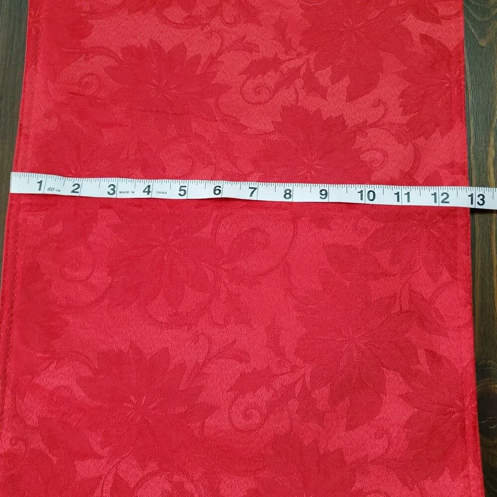 Table Runner Red Sateen Jacquard Poinsettias 2-sided 70x13